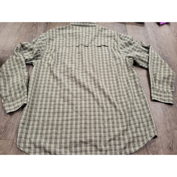 Koppen Button Down Shirt Men Size XXL Brown Green Plaid Outdoor No Fly Zone Tech - Picture 5 of 5